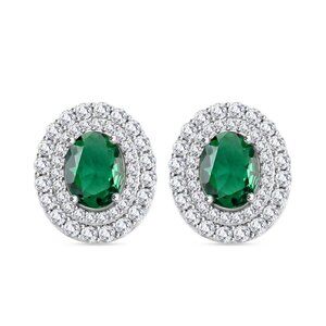 Lab Created Green Quartz and Simulated Diamond 2.90 ctw Earrings in Silvertone
